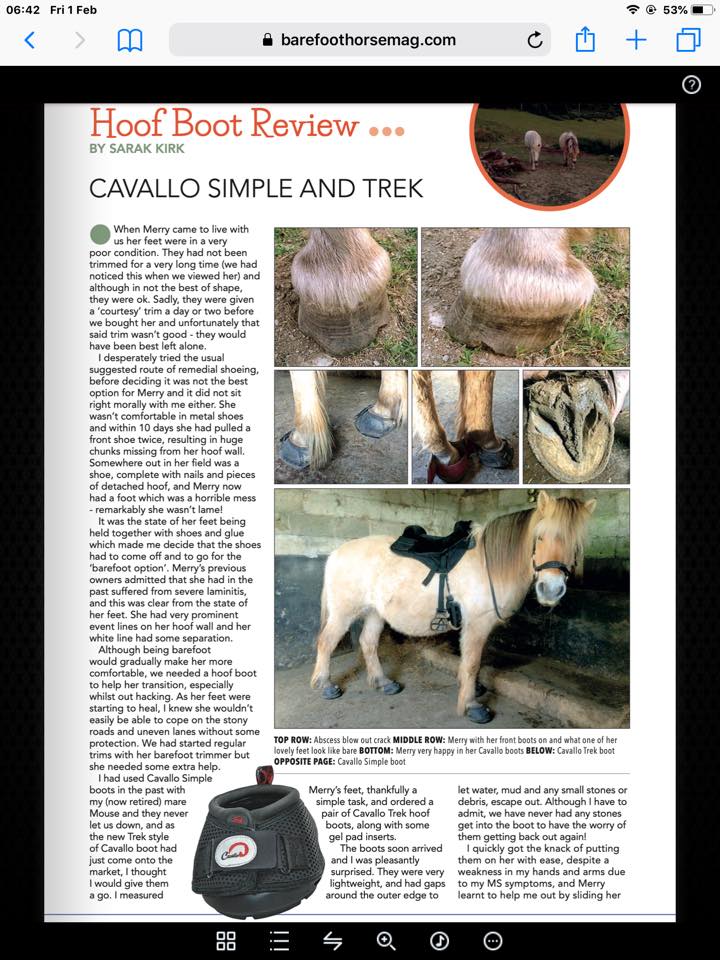 Sarah Kirk - Barefoot Horse Magazine Review of Cavallo Hoof Boots
